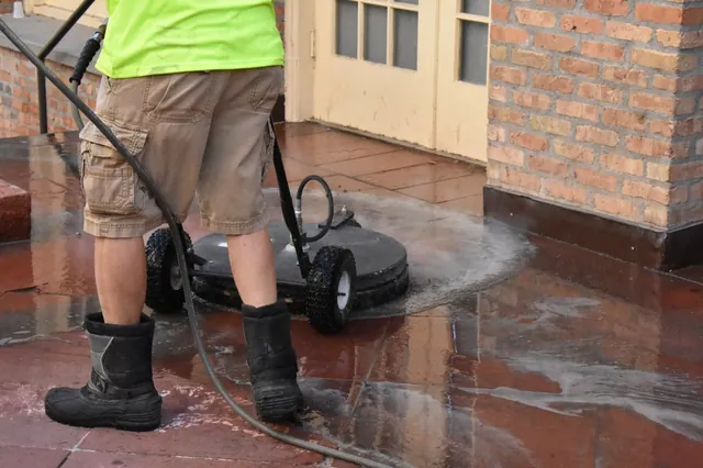 Outdoor surface being deep cleaned before finishing